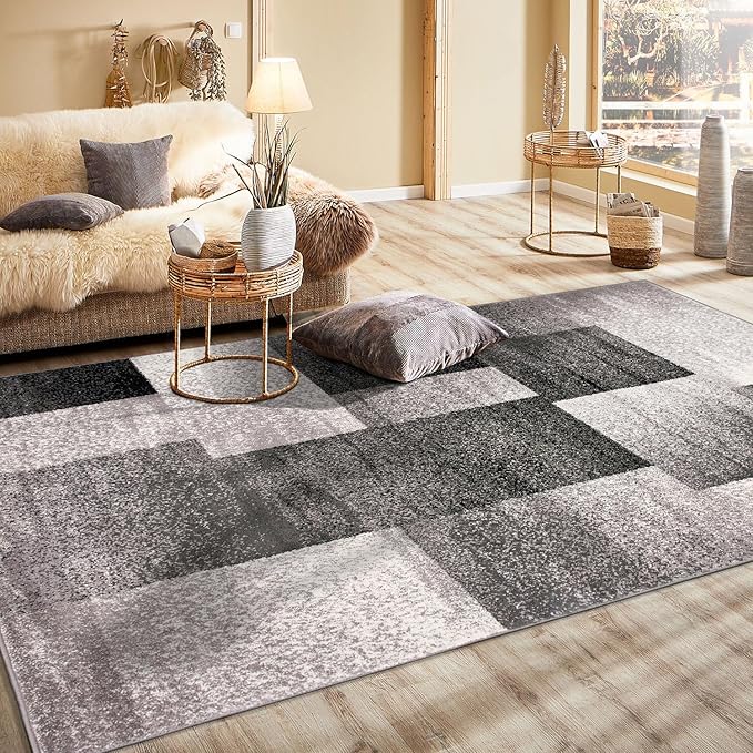 Rugshop Gray Large Modern Distressed Boxes Area Rug, Soft Stain-Resistant Pile for Living Room, Office and Dining Room, 8' x 10'