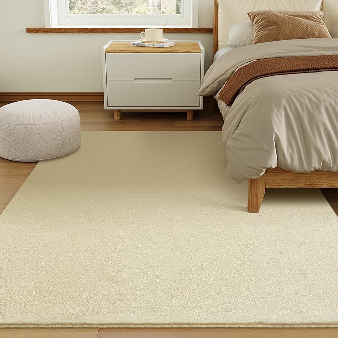 Solid Washable Area Rug - 3x5 Medium Pile Faux Cashmere Carpet for Living Room Bedroom, Light Yellow