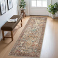 Bavni Runner Rugs 2x7 Kitchen Rug for Hallways Entryway, Washable Vintage Print Carpet, Ultra-Thin Low Pile Lightweight Rug with Non Slip Backing, Reddish Brown