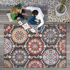 CAMILSON Indoor Outdoor Rug 6x9 Bohemian Medallion Floral Area Rugs for Indoor and Outdoor Patios Easy-Cleaning Non-Shedding Living Room Garden and Kitchen Washable Outside Carpet (6 x 9 / Brown)