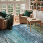 Kokia Abstract Area Rugs 8x10 Bedroom Soft Living Room Rugs Washable Distressed Vintage Comfy Blue Carpet with Non-Slip Backing for Farmhouse Home Office Room Decor, Oslo Teal