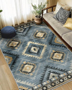 BESTSWEETIE Area Rug 8x10 Rug Machine Washable Non-Slip Low Pile Print Pattern Western Rug for Living Room Bedroom Navy/Grey