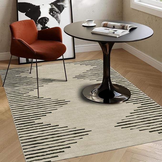 HelloTree Area Rug 3x5 Geometric Rug,Washable Modern Neutral Stain Resistant Indoor Carpet Boho Living Room Moroccan Rugs Fluffy Rug for Living Room Bedside Room Decor for Family-Cream