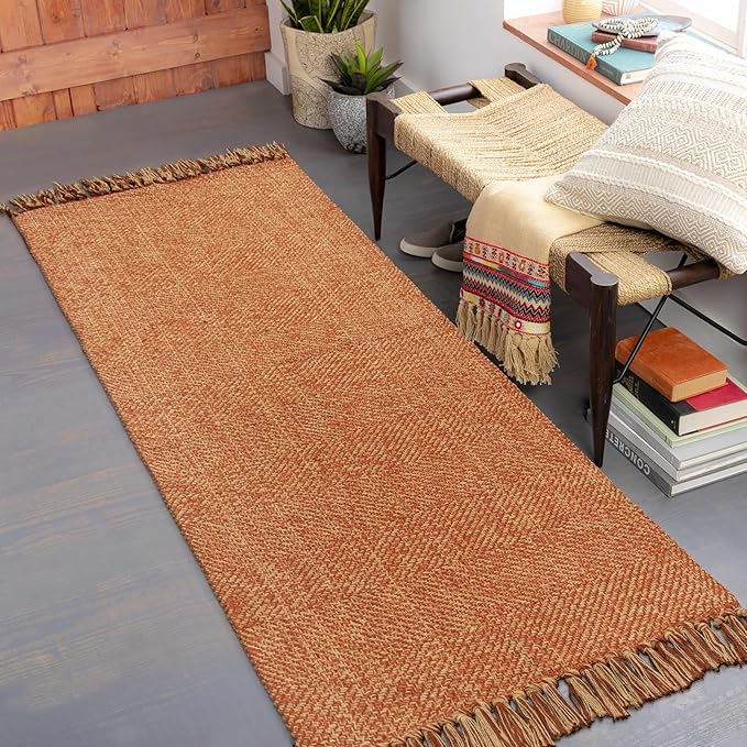 Collive Hallway Runner Rug, 2' x 6' Hand-Woven Reversible Washable Entryway Rugs, Terracotta Cotton Modern Farmhouse Laundry Room Carpet for Bathroom Sink Foyer Bedroom Fall Decor