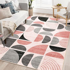 MUJOO Pink Rug Washable,5x7 Area Rugs for Living Room Bedroom,Boho Large Throw Floor Carpet Non Slip Soft Modern Abstract Pink and Grey