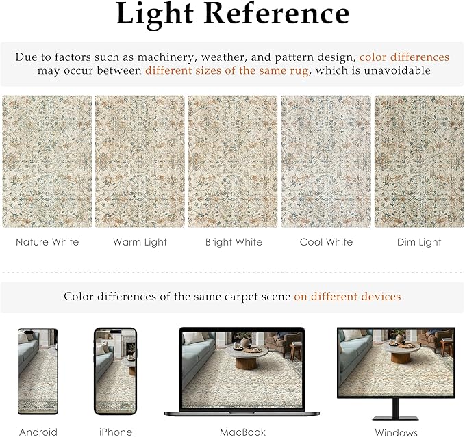 Beige Area Rug 8x10 Living Room Machine Washable Vintage Carpet Non Slip Indoor Retro Traditional Accent Throw Large Rug for Office Bedroom Dining Room Playroom