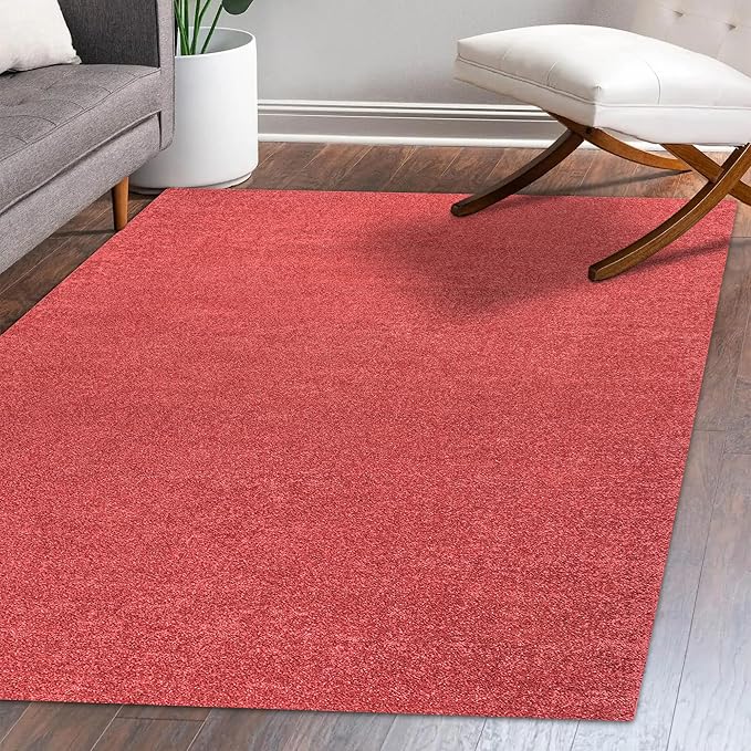 Eyely UES100E-14 Supersoft Haze Solid Low-Pile Indoor Area Rug, Coastal, Bohemian, Minimalist, Classic, Casual for Bedroom,Kitchen,Living Room,Non Shedding,Easy-Washing, Red, 10 X 14