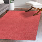 Eyely UES100E-5 Supersoft Haze Solid Low-Pile Indoor Area Rug Casual;Contemporary;Solid;Traditional, Bedroom, Kitchen, Living Room, Easy-Cleaning, Non-Shedding, 5 X 8, Red