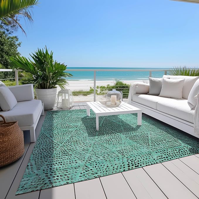 Addison Rugs Chantille ACN591 Teal 5' x 7'6" Indoor Outdoor Area Rug, Easy Clean, Machine Washable, Non Shedding, Bedroom, Living Room, Dining Room, Kitchen, Patio Rug