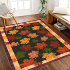 Fall Themed Area Carpet, 3x5ft, Autumn Fallen Leaves Print Pattern Retro Rustic Style Dark Stain Resistant Throw Rug, Low-Profile Non Slip Breathable Floor Mat for Dining Room Laundry