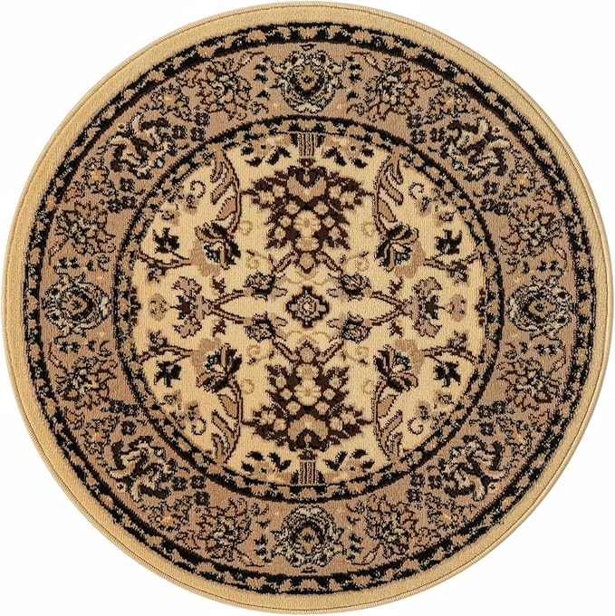 Unique Loom Sialk Hill Collection Area Rug - Washington (3' 3" Round Ivory/Black)