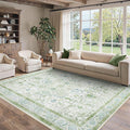 8x10 Area Rugs for Living Room, Machine Washable Non Slip Vintage Rugs, Low Pile Lightweigt Print Indoor Rug for Bedroom, Dining Room, Home Office, Cream Green