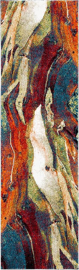 SAFAVIEH Glacier Collection Runner Rug - 2'3" x 20', Red & Green, Modern Abstract Design, Non-Shedding & Easy Care, Ideal for High Traffic Areas in Living Room, Bedroom (GLA126Q)