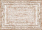 Phantoscope Washable Area Rug 5'x7' Non-Slip, Modern Neutral Boho Rugs for Living Room, Bedroom, Dining Room, Distressed Geometric Rectangle Pattern, Low-Pile Foldable Floor Carpet, Neutral Beige/Rust