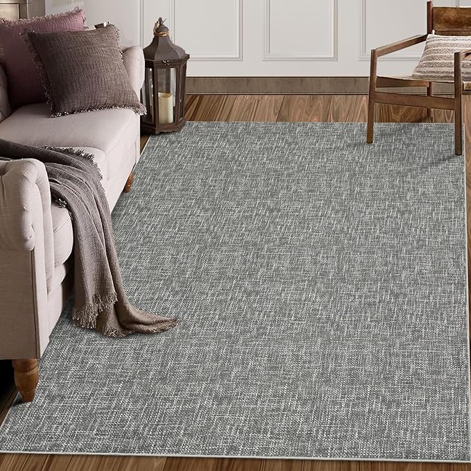 RUGSREAL Bedroom Area Rug 4x6 Modern Abstract Area Rug Stain Resistant Small Living Room Rug Contemporary Dining Room Rug Non-Slip Solid Rug Aesthetic Accent Floor Carpet for Kitchen Office, Grey