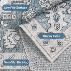 5x7 Area Rug Machine Washable Boho Rug for Living Room,Ultra-Thin Low Pile Carpet,Lightweight Indoor Printed Rug,Non Slip Floral Area Rug for Bedroom, Dining Room, Home Office,Light Blue