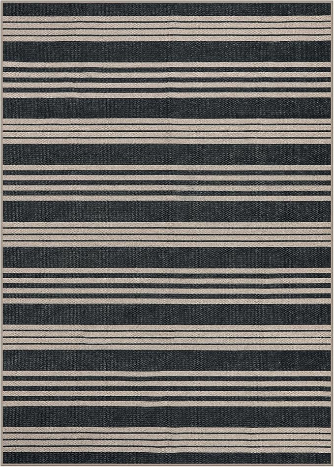 Lahome Striped Easy Jute Outdoor Patio Rug, Washable 5x7 Area Rugs for Living Room Office Indoor Outdoor Carpet, Farmhouse Non Shedding Stain Resistance Carpet for Dining Room Backyard Deck