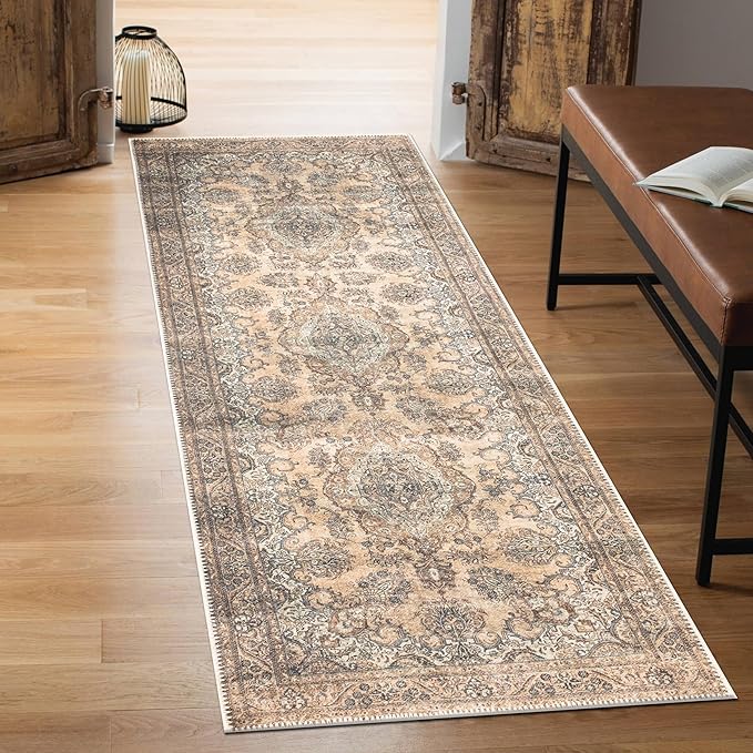 Keen Home Design 2x10 Rug - Machine Washable Runner Rug with Non-Slip Backing, Ideal for Hallway, Entryway, Kitchen, Laundry Room - Vintage, Easy Clean, Durable, Low Pile - (2'6" x 10')