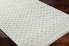 Mark&Day Wool Rugs, 5x8 Clinten Solid and Border Light Gray Checkered Rug, Grey Ivory Carpet for Living Room, Bedroom or Kitchen (5' x 7'6")