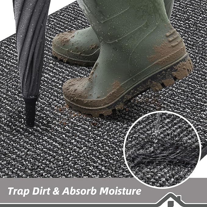 BEQHAUSE Dirt Trapper Door Mat 24" x 60", Non-Slip Washable Doormats Entrance Mat, Dirt Resistant and Absorbent Welcome Mat, Low Profile Floor Mats for Front Back Door and Entryway, Charcoal