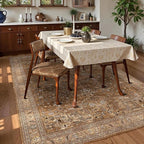 Washable Area Rug 6' x 9' Vintage Traditional Persian Mat - Foldable Distressed Non-Slip Machine Washable Carpet for Living Room Bedroom Kitchen Home Decor - Bronze and Ivory