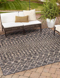 Unique Loom Outdoor Trellis Collection Area Rug - Tribal Trellis (7' 10" Square, Charcoal Gray/ Natural)