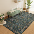 DUKINO 3x5 Area Rug, Vintage Floral Washable Rug for Bedroom with Non Slip Design, Soft Low Pile Indoor Small Carpet for Bedroom, Farmhouse, Living Room, Office, Bathroom, Blue