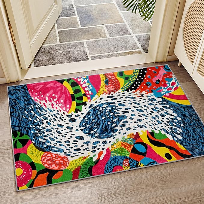 Wavy Rug - 5x7 Rug, Optical Illusion Retro Area Rugs, Abstract Orange Art Washable Soft Floor Carpets Home Decor #C111