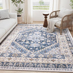 zesthome 4x6 Rug - Stain Resistant Washable Rug, Anti Slip Backing Rugs for Living Room, Foldable Vintage Small Area Rugs (Blue/Beige,4'x6')