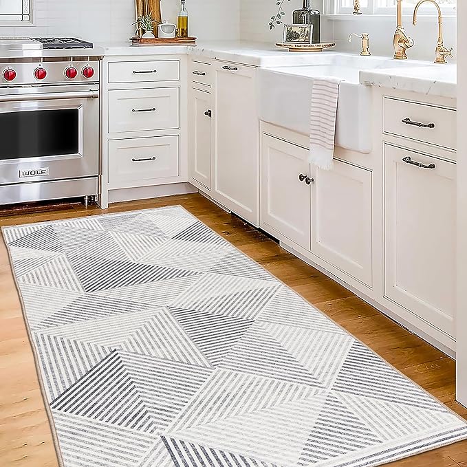 ReaLife Rugs Machine Washable Area Rug Runner - Living Room Bedroom Bathroom Kitchen Entryway Office - Padded Low Pile Stain Resistant Premium - Modern Geometric Contemporary - Miles - Gray 2'6" x 6'
