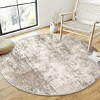 8x8 Washable Round Rug Brown Grey Abstract Living Room Bedroom Area Rug Neutral Modern Non Slip Soft Low Pile Indoor Carpet for Dining Room Office Entryway