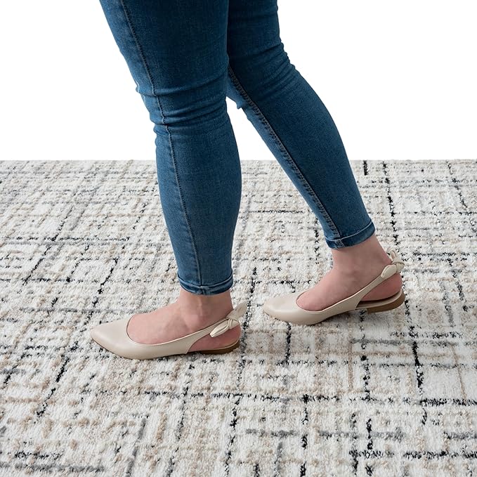 Abani Grey Area Rug for Living Room, Bedroom - Crosshatch Pattern- 8' x 10' -Durable & Easy to Clean
