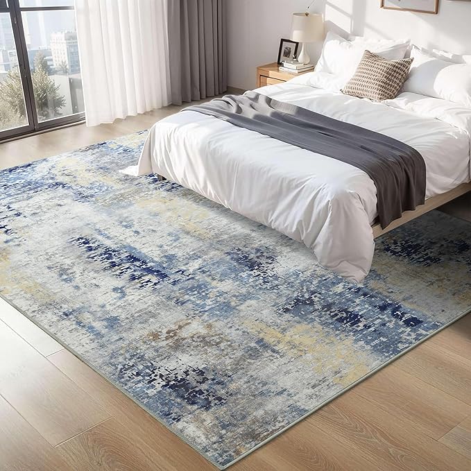 Ompaa Living Room Rug 5x8 Ultramarine Area Rug Machine Washable Boho Rug Non Slip Abstract Vintage Indoor Large Rugs for Bedroom, Classroom, College Dorm, Farmhouse, Dining Room, Kids Playroom