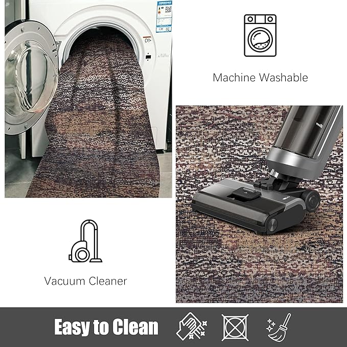 RUGSURE Washable Area Rug - 1/6 Thick - Stain & Water Resistant Non-Slip - Resistant Rug for Living Room, Bedroom, Nursery, Pet & Child Friendly, Vintage Charm Area Rugs (Rust, 9' x 12')