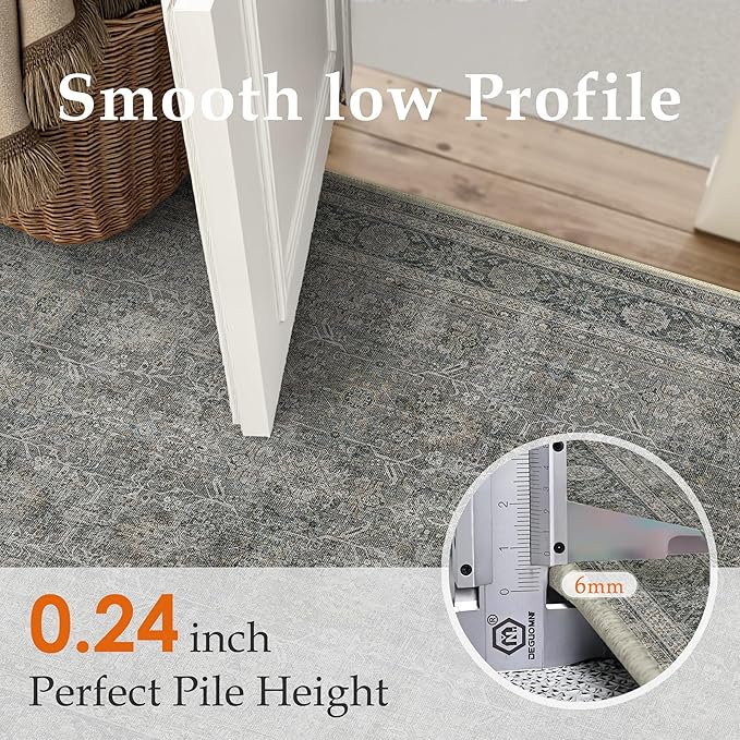 Grey Brown Runner Rug 2x6 Vintage Carpet Hallway Long Indoor Kitchen Washable Living Room Low Pile Traditional Distressed Retro Accent Throw Rug Non Slip Laundry Bathroom Office Dining Room