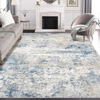 Area Rug Living Room Rugs - 8x10 Abstract Large Soft Indoor Washable Rug Neutral Modern Low Pile Carpet for Bedroom Dining Room Farmhouse Home Office - Blue