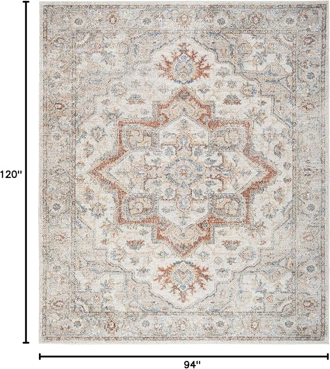 Nourison Home Astra Machine Washable Grey Multicolor 7'10" x 10' Area Rug - Easy Clean, Non Shedding, Bed Room, Living Room, Dining Room, Kitchen (8' x 10')