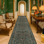 Dark Green Washable 3x12 Extra Long Runner Rug for Hallway Non Slip, Large Kitchen Indoor Floor Rugs for Entryway Hall Way Bedroom, Soft Stain Resistant Low Pile Vintage Floral Carpet