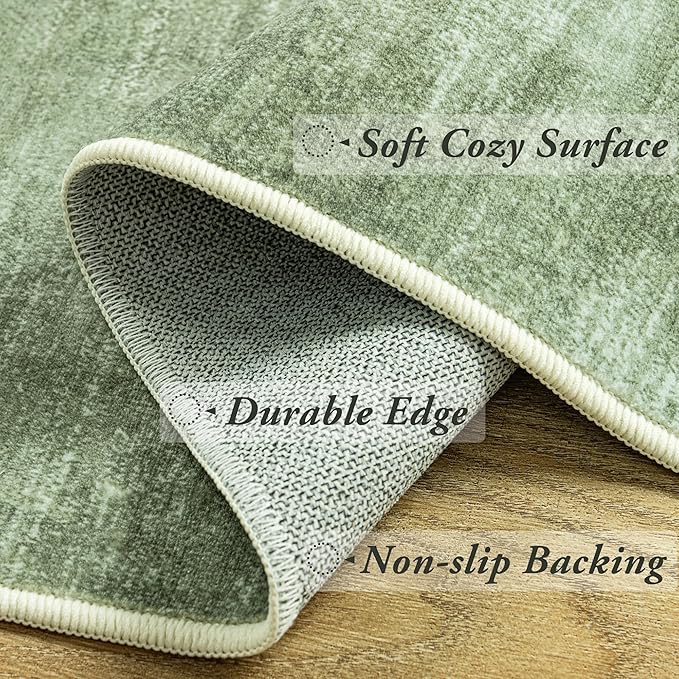 Abstract Neutral Area Rugs for Living Room Olive Green Nursery 5x8 Rug Non Slip Washable Low Pile Floor Covering Carpet for Playroom Bedroom Loden Green
