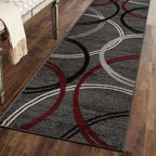 Rugshop Modern Wavy Circles Design Non-Shedding Runner Rug, Carpet for Hallway or Bathroom, Red, 2'7" x 6'