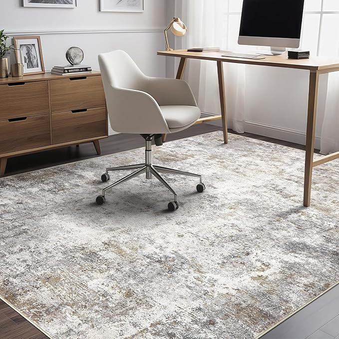 6x9 Area Rug Living Room Rugs - Washable Neutral Modern Abstract Soft Thin Large Rug Indoor Floor No Slip Rug Carpet for Bedroom Under Dining Table Home Office Decor - Brown Grey