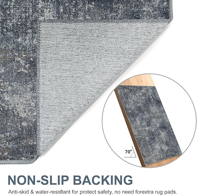 Bavni 8x10 Area Rugs Machine Washable Rug for Living Room, Modern Printed Rug Indoor Soft Area Rug for Bedroom Dining Room, Ultra-Thin Low Pile Carpet with Non Slip Rubber Backing, Dark Gray