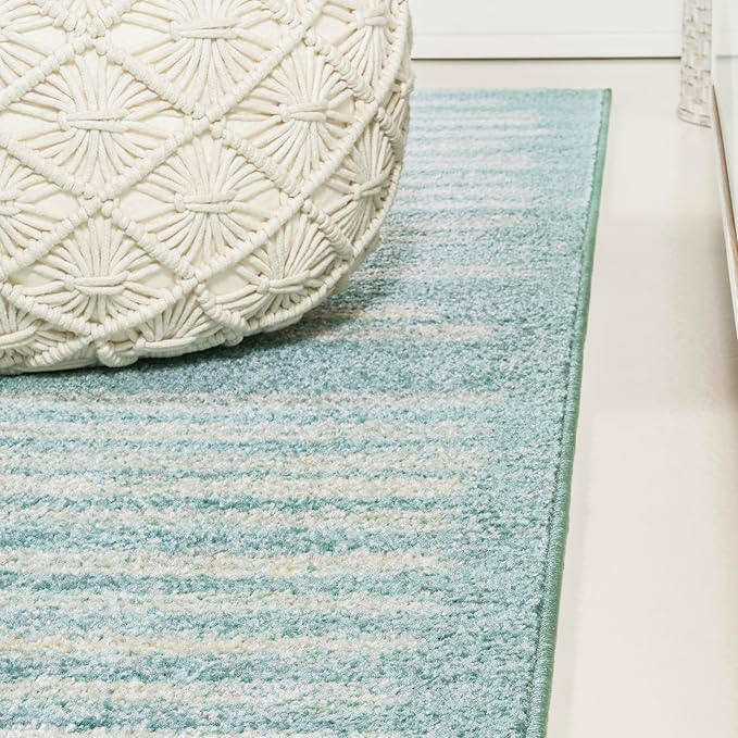 JONATHAN Y Khalil Modern Berber Stripe Turquoise/Cream Indoor Area Rug, 5x8, Contemporary, Bohemian, Easy-Cleaning for Living Room, Bedroom, Kitchen, Pet Friendly, Non-Shedding (MOH207D-5)