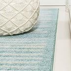 JONATHAN Y Khalil Modern Berber Stripe Turquoise/Cream Runner Rug, 2x8, Contemporary, Bohemian, Easy-Cleaning for Living Room, Bedroom, Kitchen, Pet Friendly, Non-Shedding (MOH207D-28)