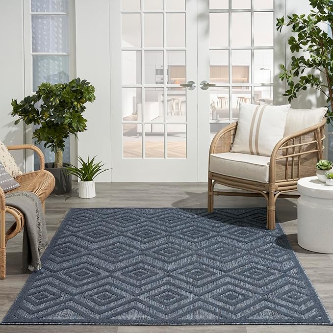 Nourison Home Versatile Navy Blue 6' x 9' Area Rug - Easy Clean, Non Shedding, Bed Room, Living Room, Dining Room, Kitchen (6' x 9')