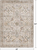 Moss 5x7 Living Room Area Rug, Vintage Washable Rug for Bedroom, Kitchen Table, Home Office, Oriental Brown Botanical Design, Low Pile Soft Carpet with Bird Pattern