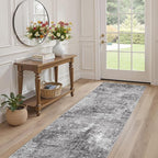 Washable Runner Rug for Hallway: 2.6x14 Neutral Modern Abstract Low Pile Area Rug with Non-Slip Backing - Carpet for Bedroom Kitchen Laundry Entryway Bathroom Indoor - Grey