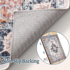 Tangsoo 2x6 Washable Runner Rug for Hallways, Non Slip Vintage Rugs, Soft Low Pile, Print Distressed Blue/Orange Carpet Runners for Kitchen Bedroom Entryway Bathroom Living Room