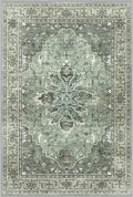 Area Rugs 7'x10' Washable Non-Slip, Floral Vintage Distress Print Pattern Medallion Carpet for Living Room Bedroom Dining Room, Dark Green Gray