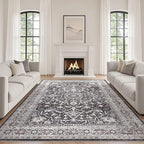 9x12 Area Rug Living Room: Washable Boho Large Vintage Moody Soft Rugs Distressed Oriental Stain Resistant Non-Slip Indoor Floor Carpet for Bedroom Playroom Office Dining Room Retro Home House- Black